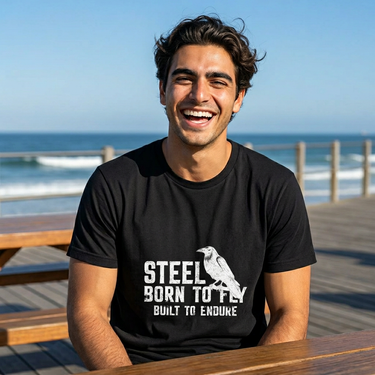 Wings of Steel Men's Durable and Soft T‑Shirt design 3 white letters